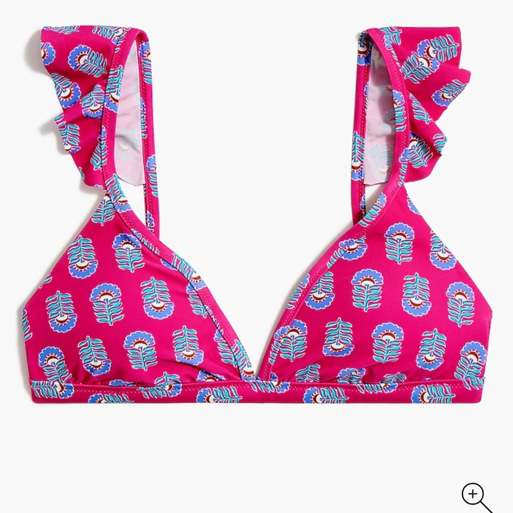 J. Crew Floral ruffle-shoulder V-neck bikini top. Size XL
